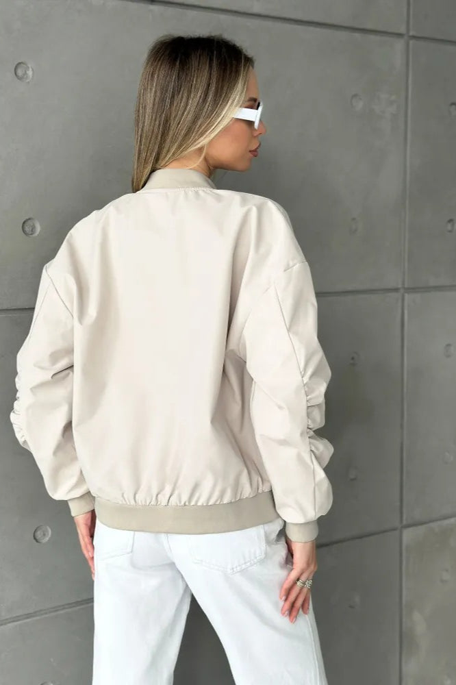 Loose Zip-up Bomber Cotton Jacket