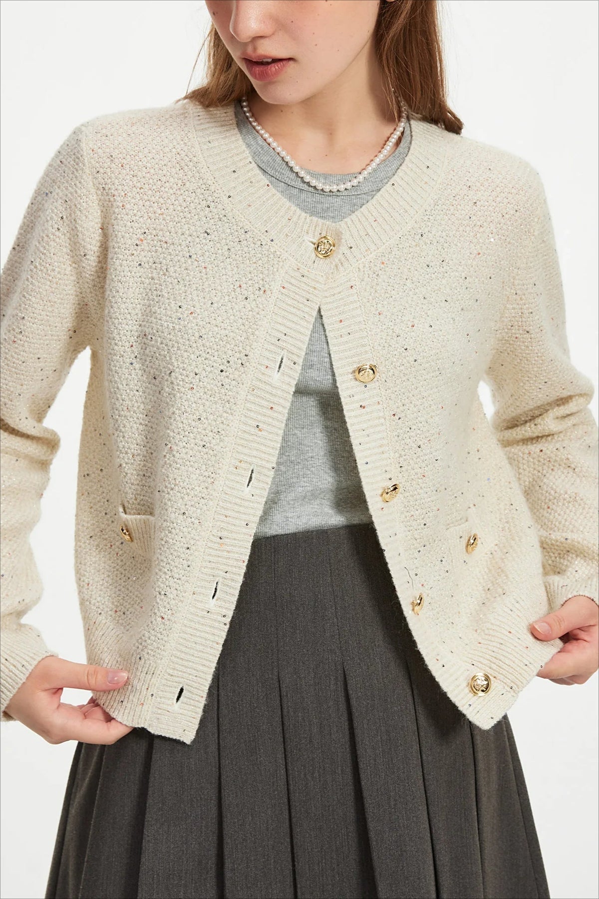 Casual Round Neck Knit Cardigan
