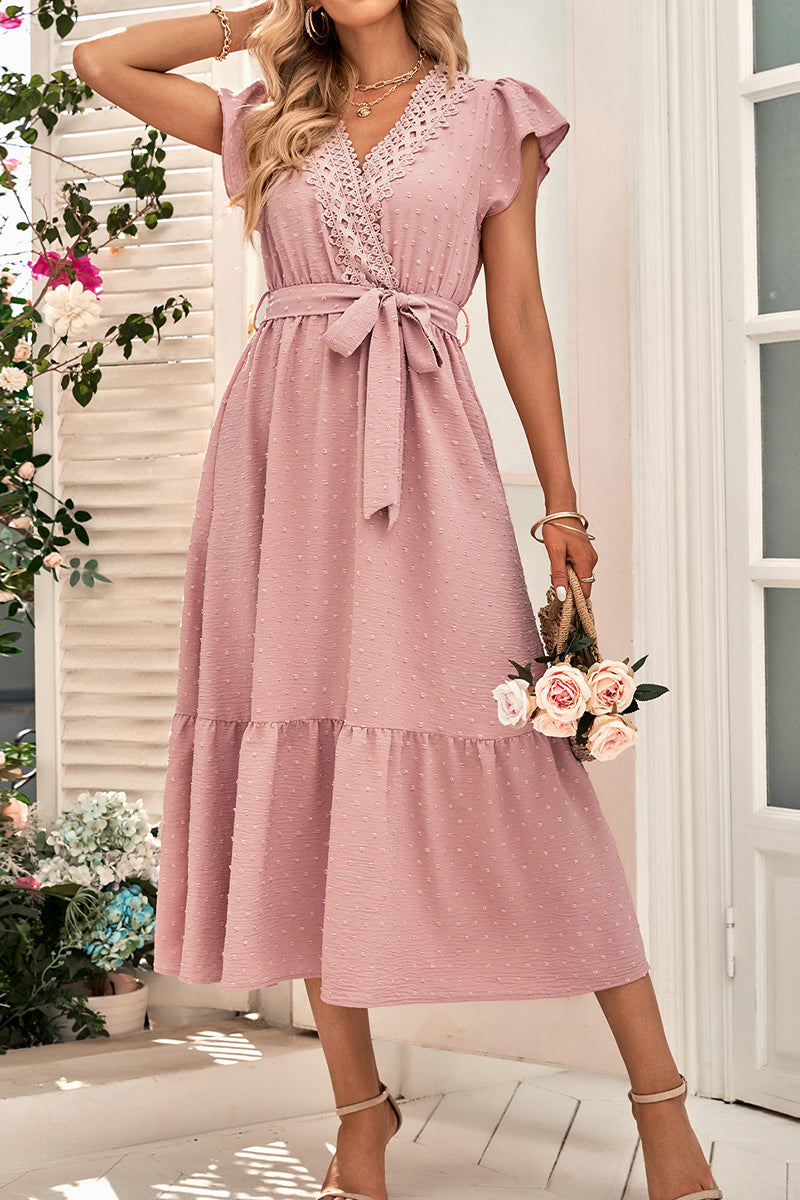 Lace V Neck Long Dress