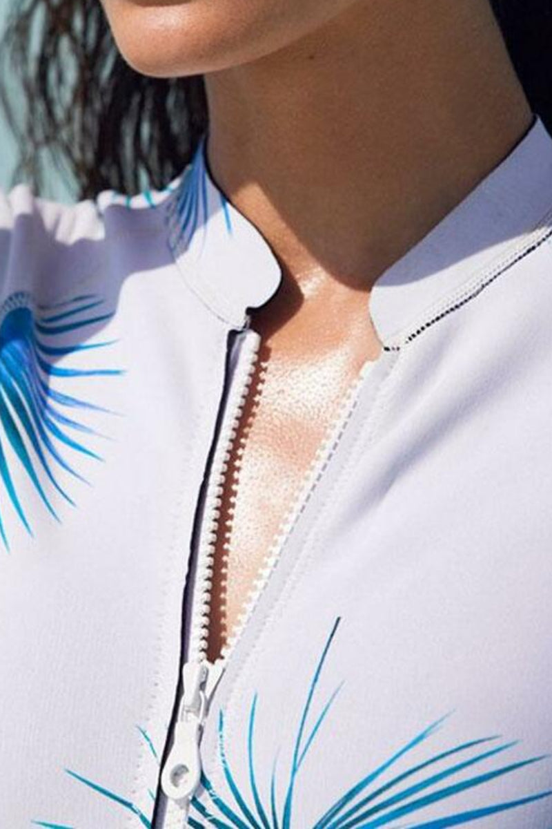Sport White Surf Raglan Long Sleeve Rash Guard One Piece Swimsuit