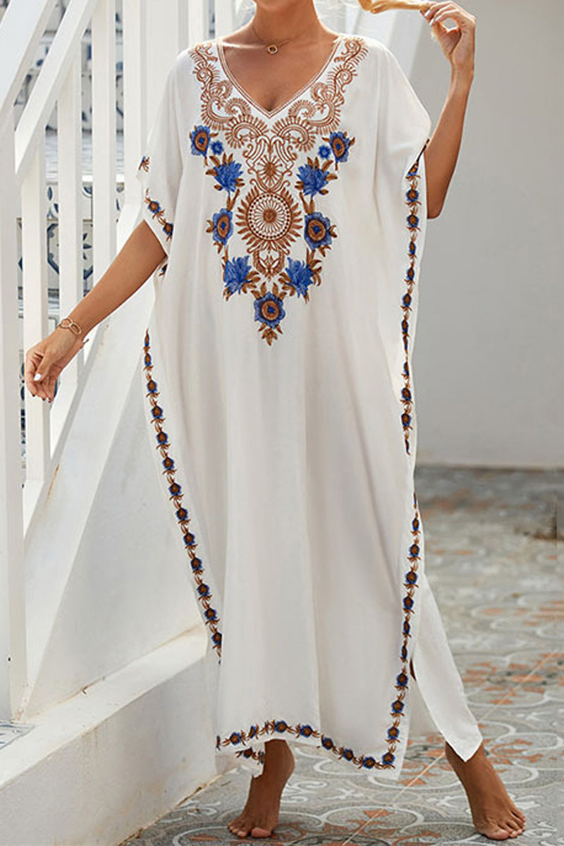 Embroidered Maxi Beach Cover Up - Fashionpara