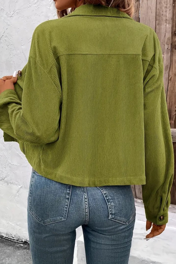 Corduroy Button-Front Shirt Jacket 10