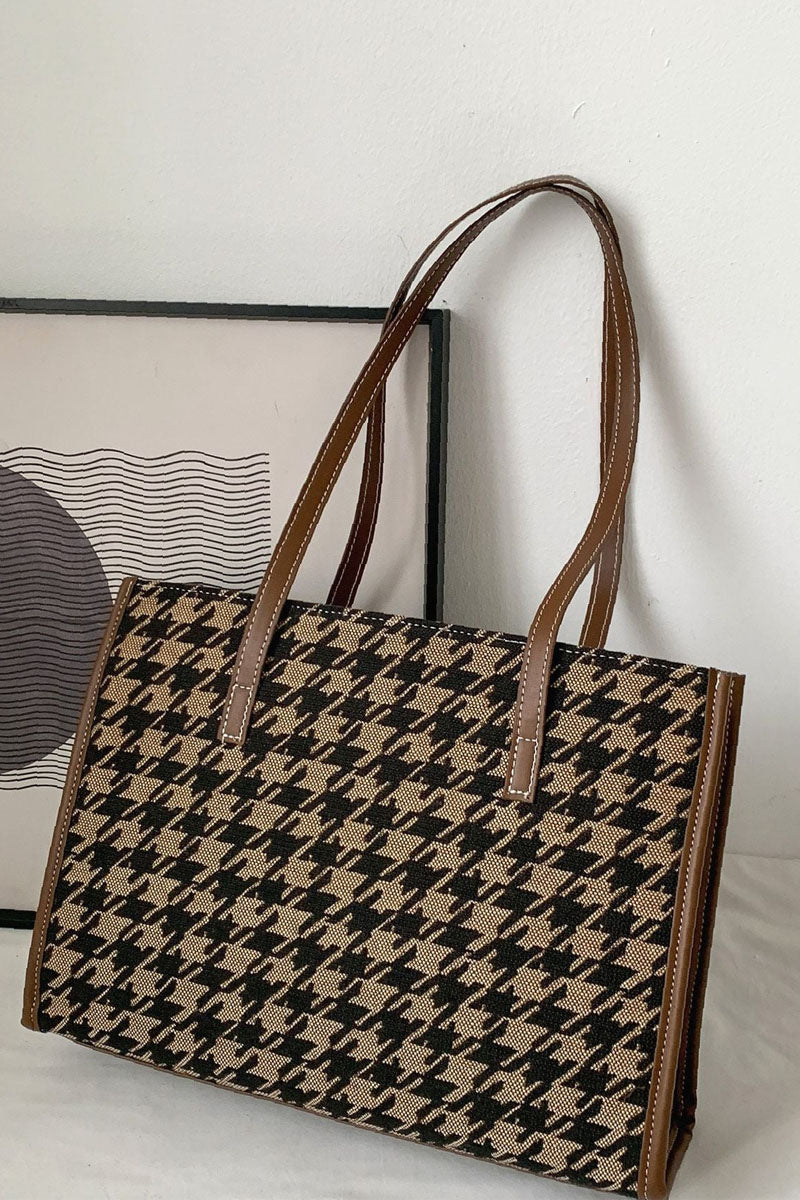 Houndstooth Pattern Shoulder Tote Bag - Fashionpara