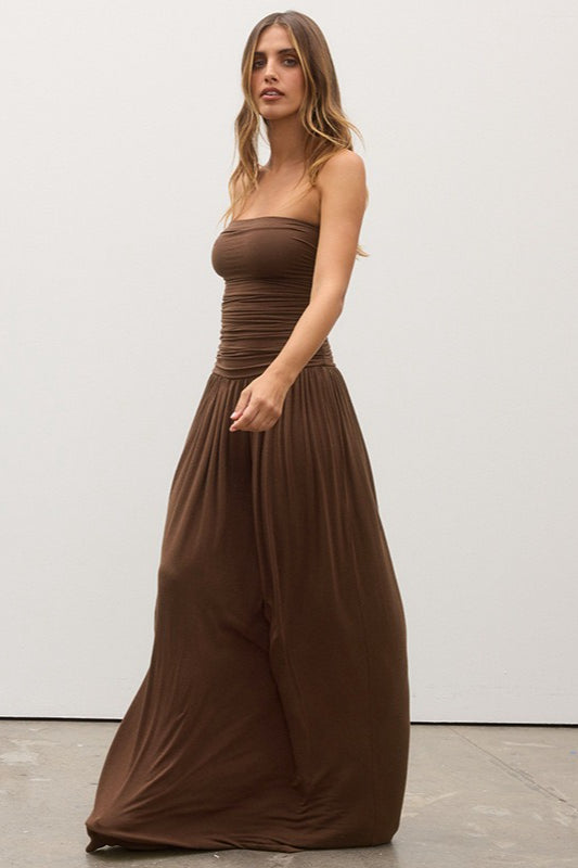Strapless Ruched Flowy Maxi Formal Dress - View 8