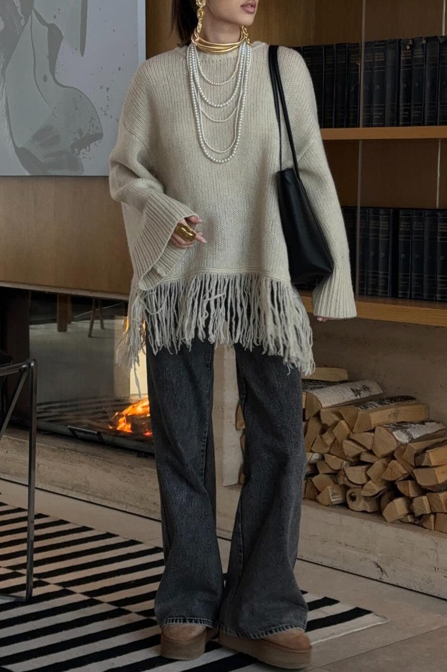 Fringe Loose Knit Pullover Blouse