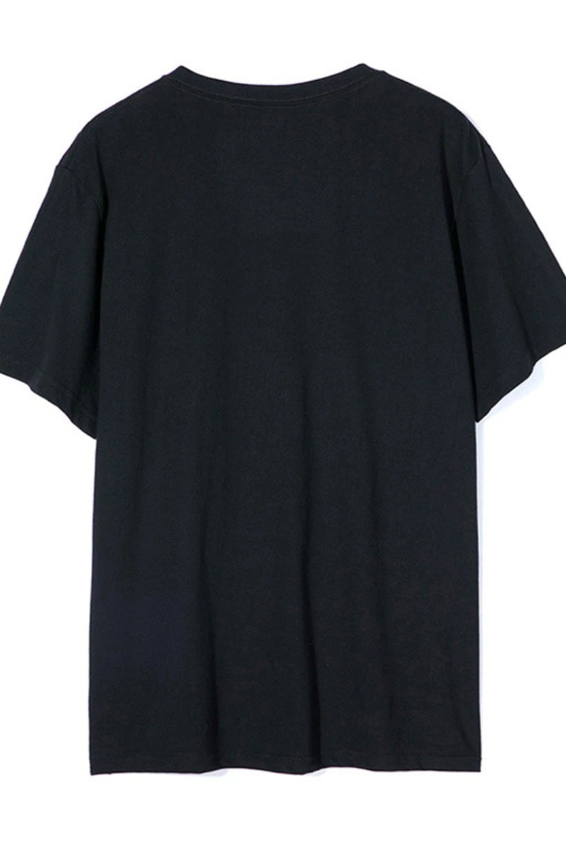 O Neck Straight Basic Print Black T-shirt Fashionpara