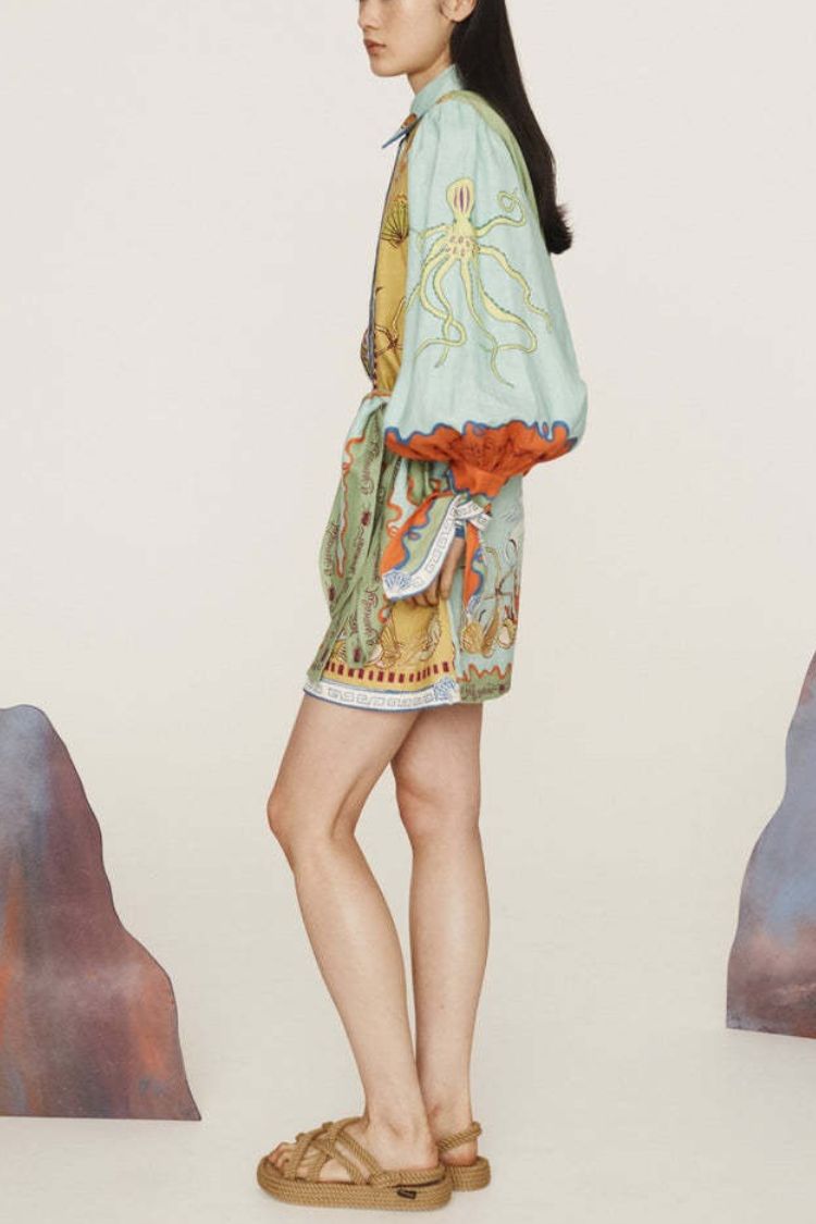 Casual Linen Shirt Collar Cardigan Two-Piece Set - Fashionpara