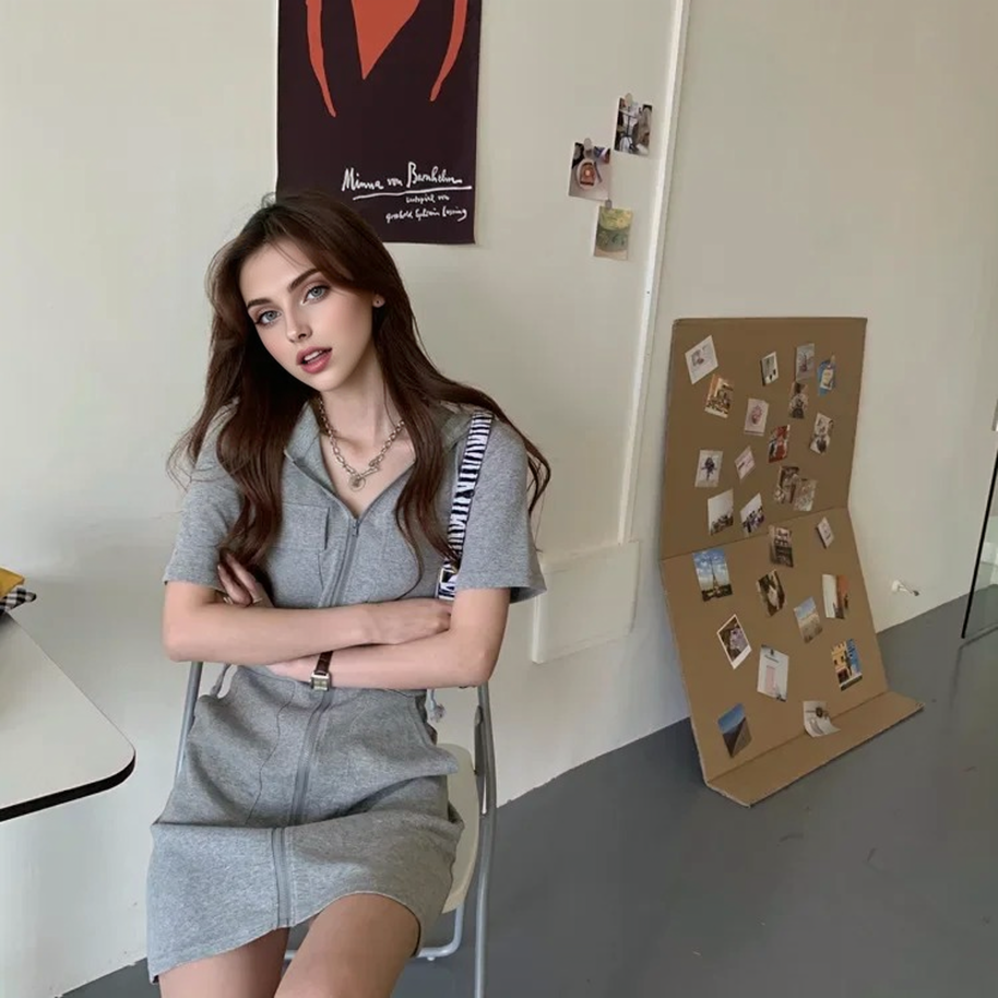 Short-sleeved Hooded Slimming Mini Dress 8