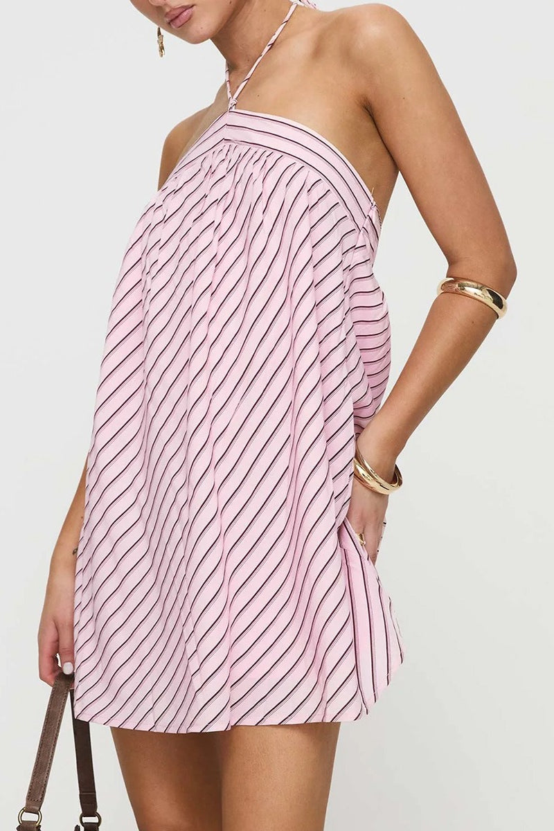 Striped Halter Backless Chic Mini Dress