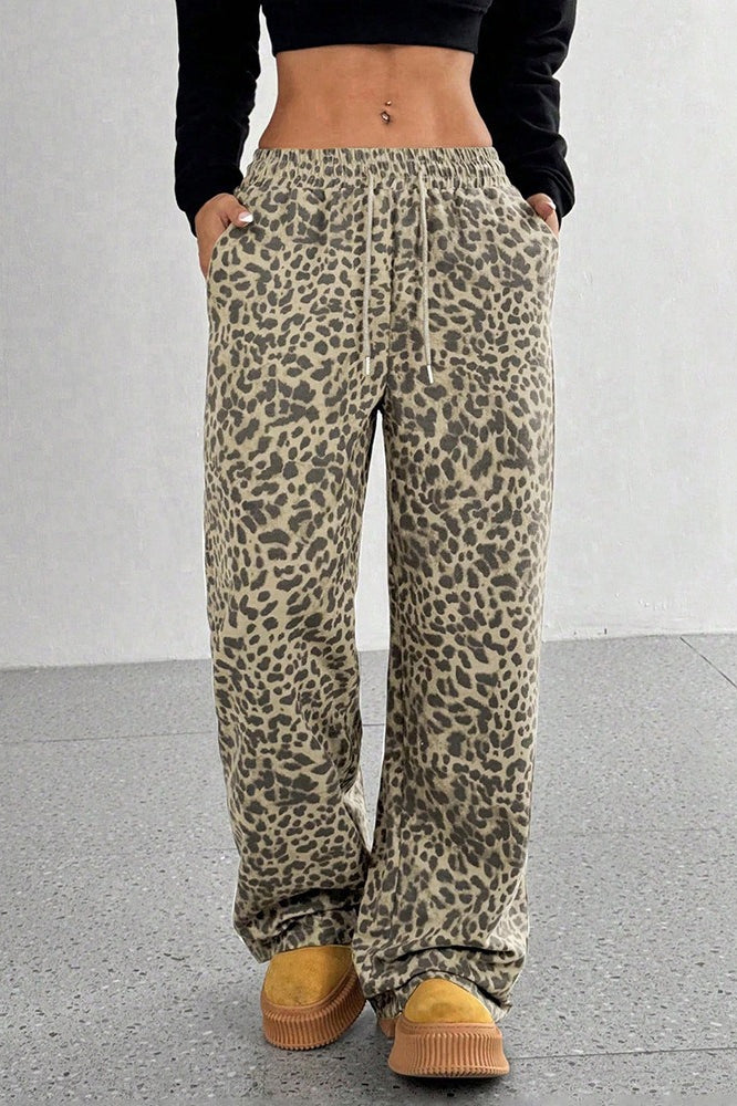 Leopard Print Loose Wide Leg Versatile Casual Pants