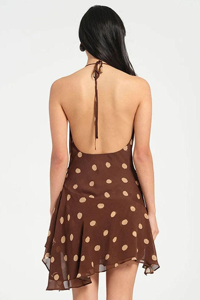 Polka Dot Halter Mini Dress - Fashionpara