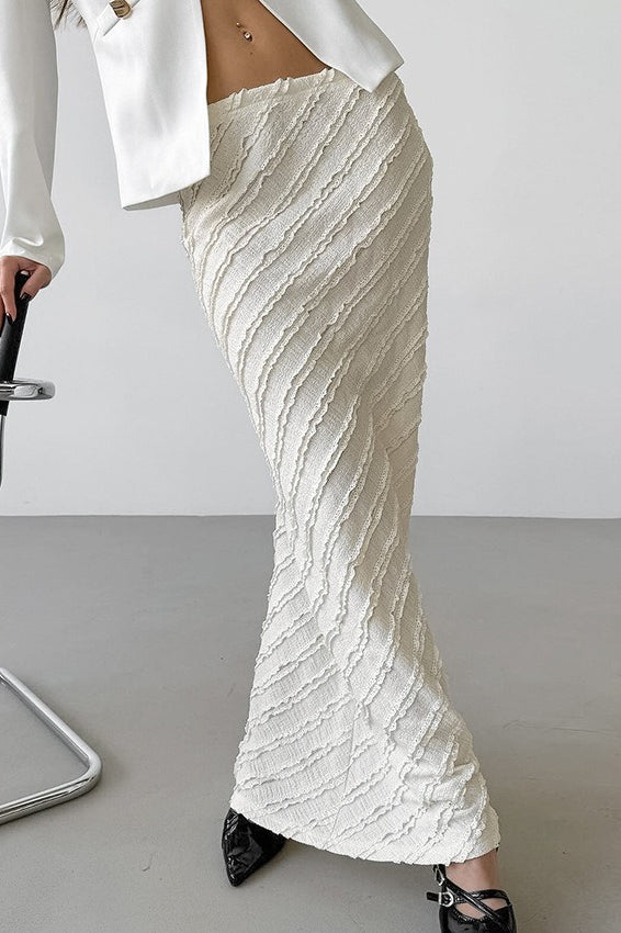 Lace Trim High-Slit Long Skirt