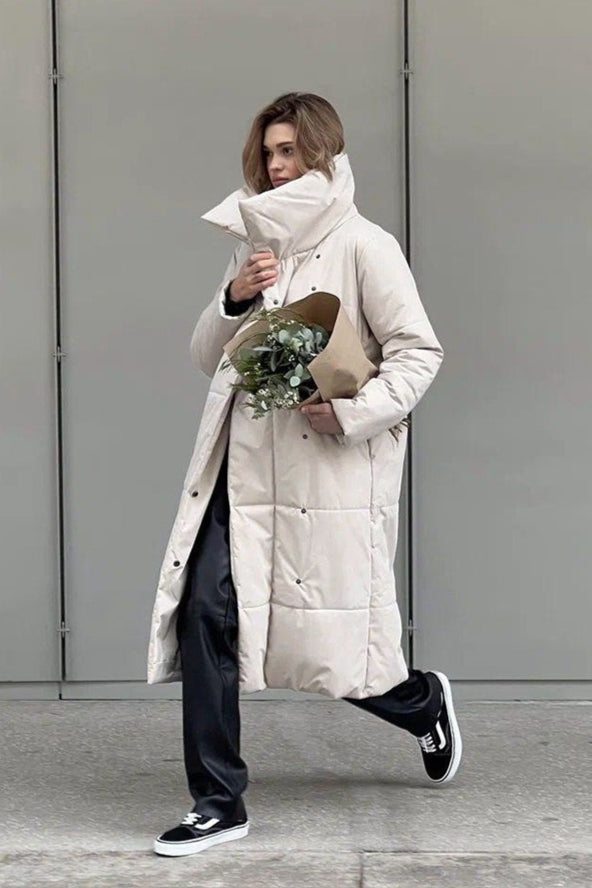 Long Stand Collar Relaxed Quilted Puffer Jacket 15