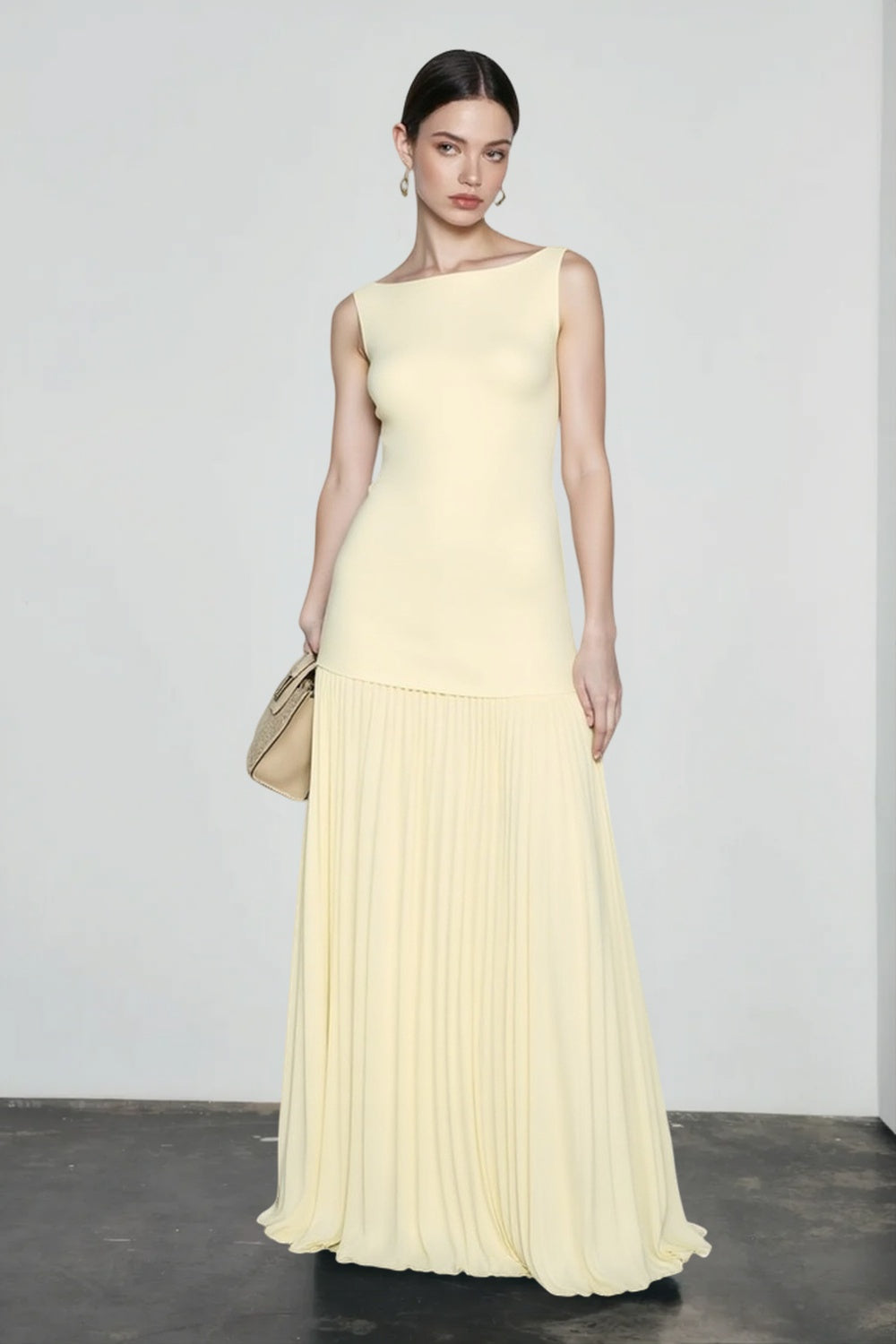 Boat Neck Pleated Drop Waist Maxi Dress 3