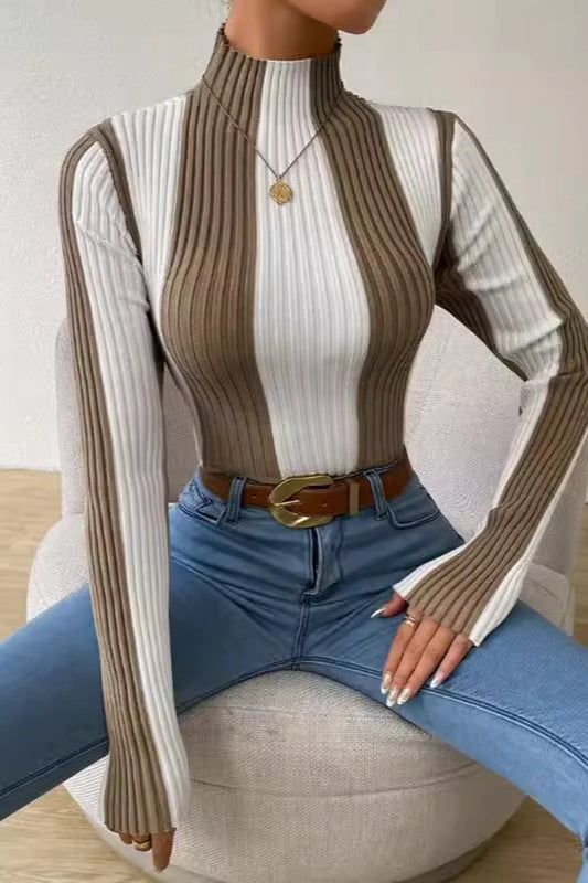 Classic Black White Vertical Stripe Knit Top 2