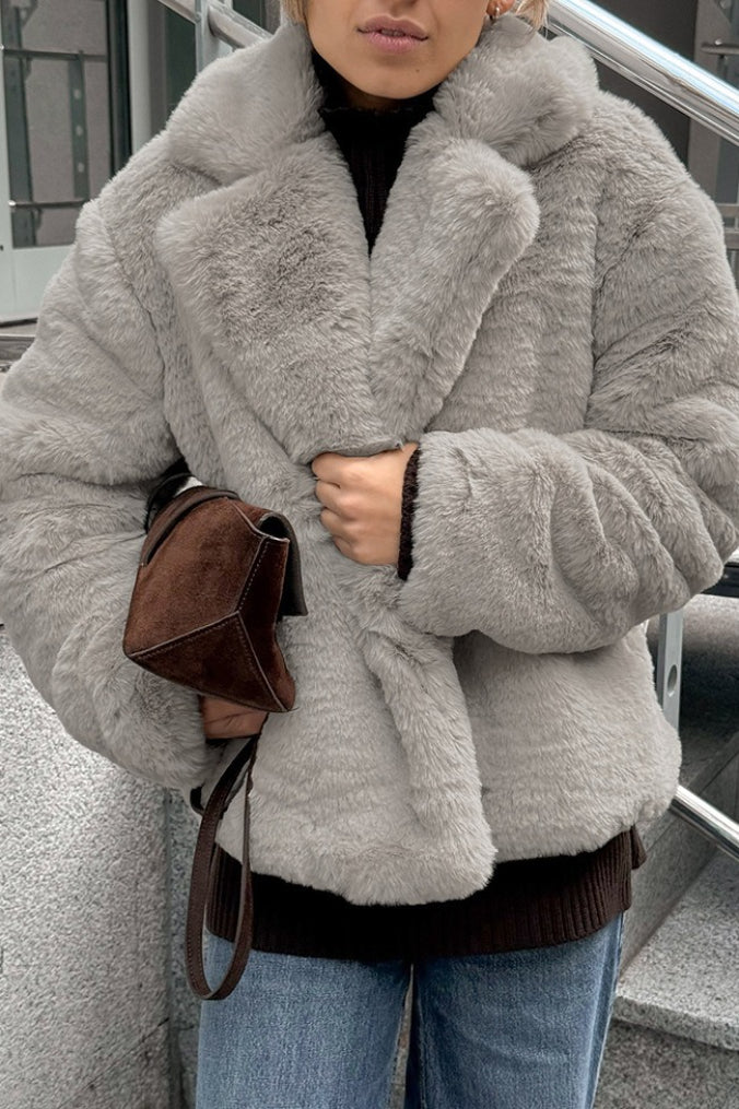 Solid Color Minimalist Fleece Loose Coat