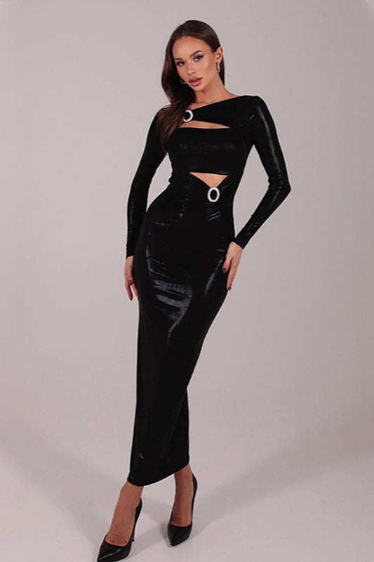 Cutout Sparkly Bodycon Maxi Dress