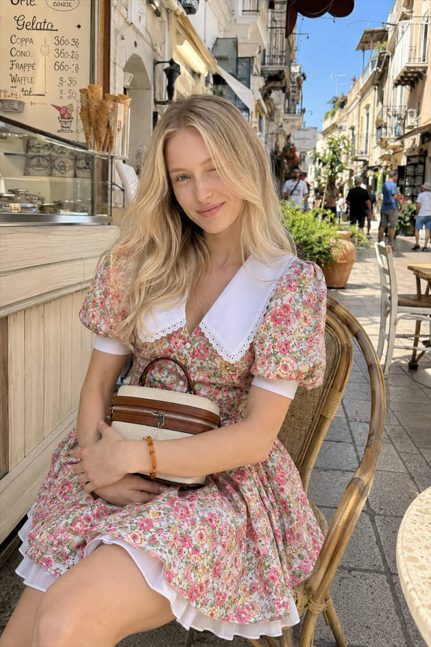 Floral Collared Puff Sleeve Fit and Flare Mini Dress 4