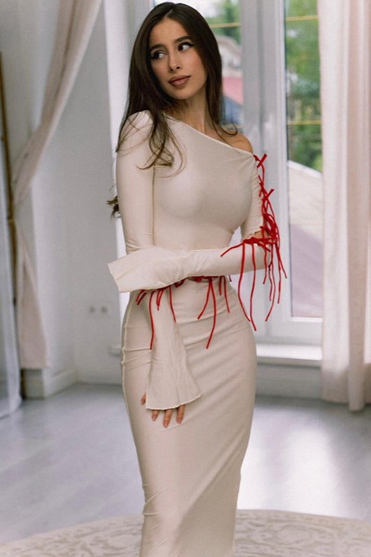 Sexy Off-Shoulder Flared Sleeve Lace-Up Split Bodycon Maxi Dress