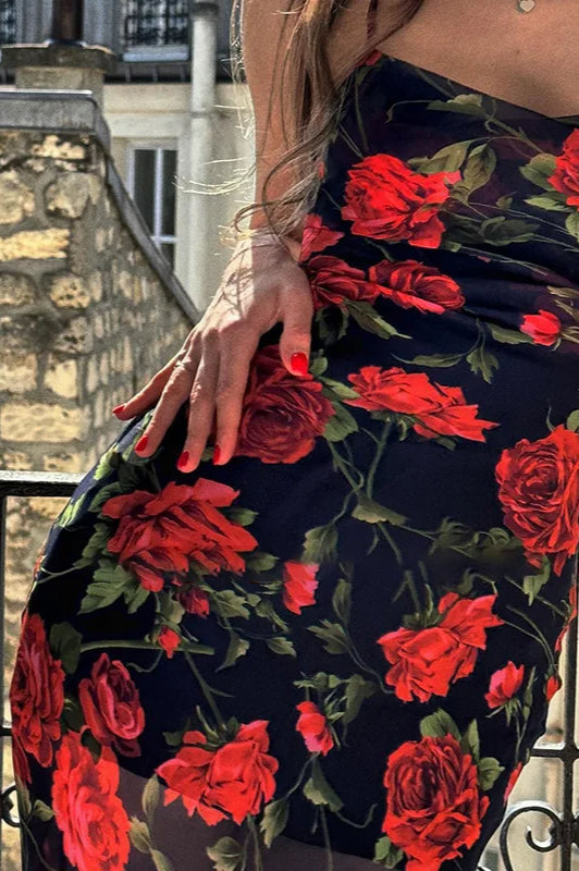 Floral Print Spaghetti Strap Bodycon Floral Dress