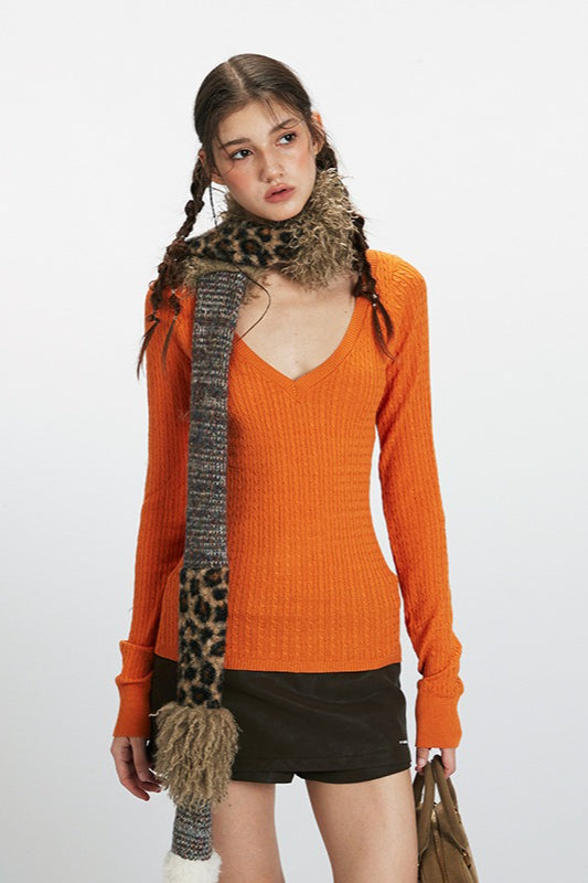 Deep V-Neck Solid Knit Top