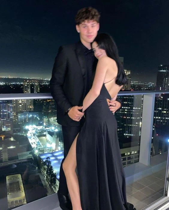 A Line Straps Black Long Backless Prom Dresses Evening Dress - Fashionpara