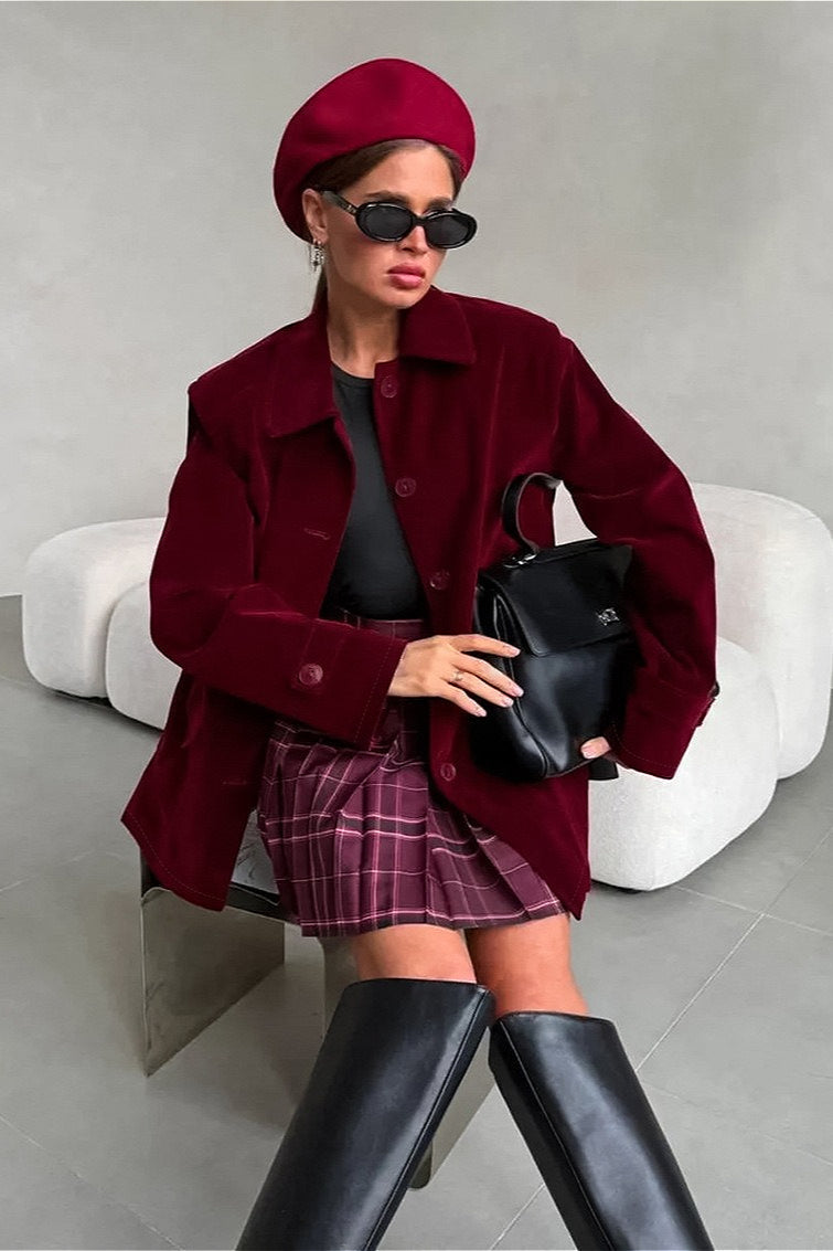 Solid Velvet Vintage Button Coat