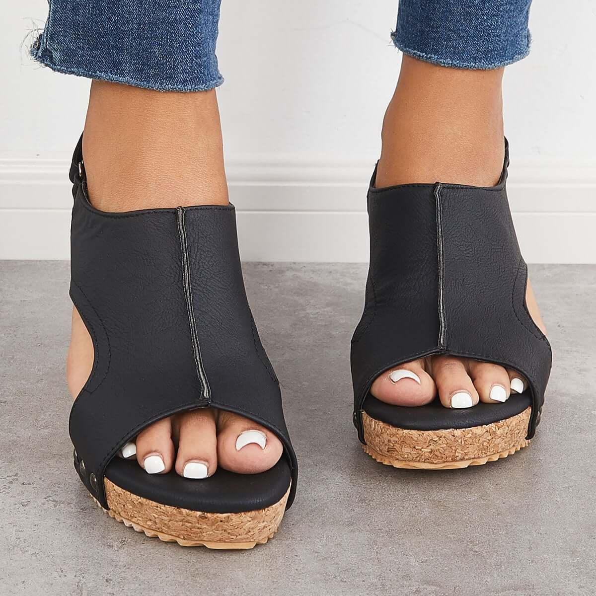 Cork Platform Wedges Slingback Ankle Buckle Strap Sandals