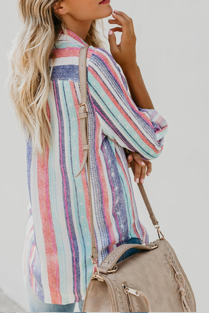 Multicolor Stripe Fashion Vintage Blouse