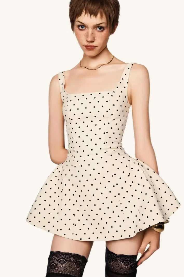 Polka Dot Square Neck Cami Mini Dress - Fashionpara