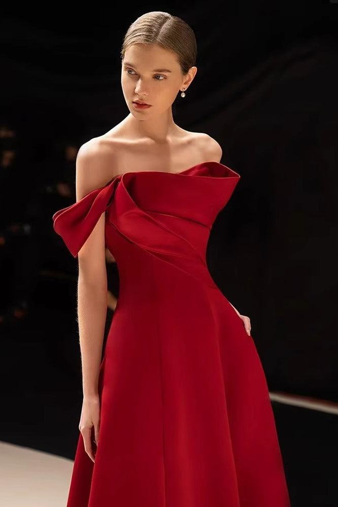 Satin Off Shoulder Ruched Formal Dress - View 4