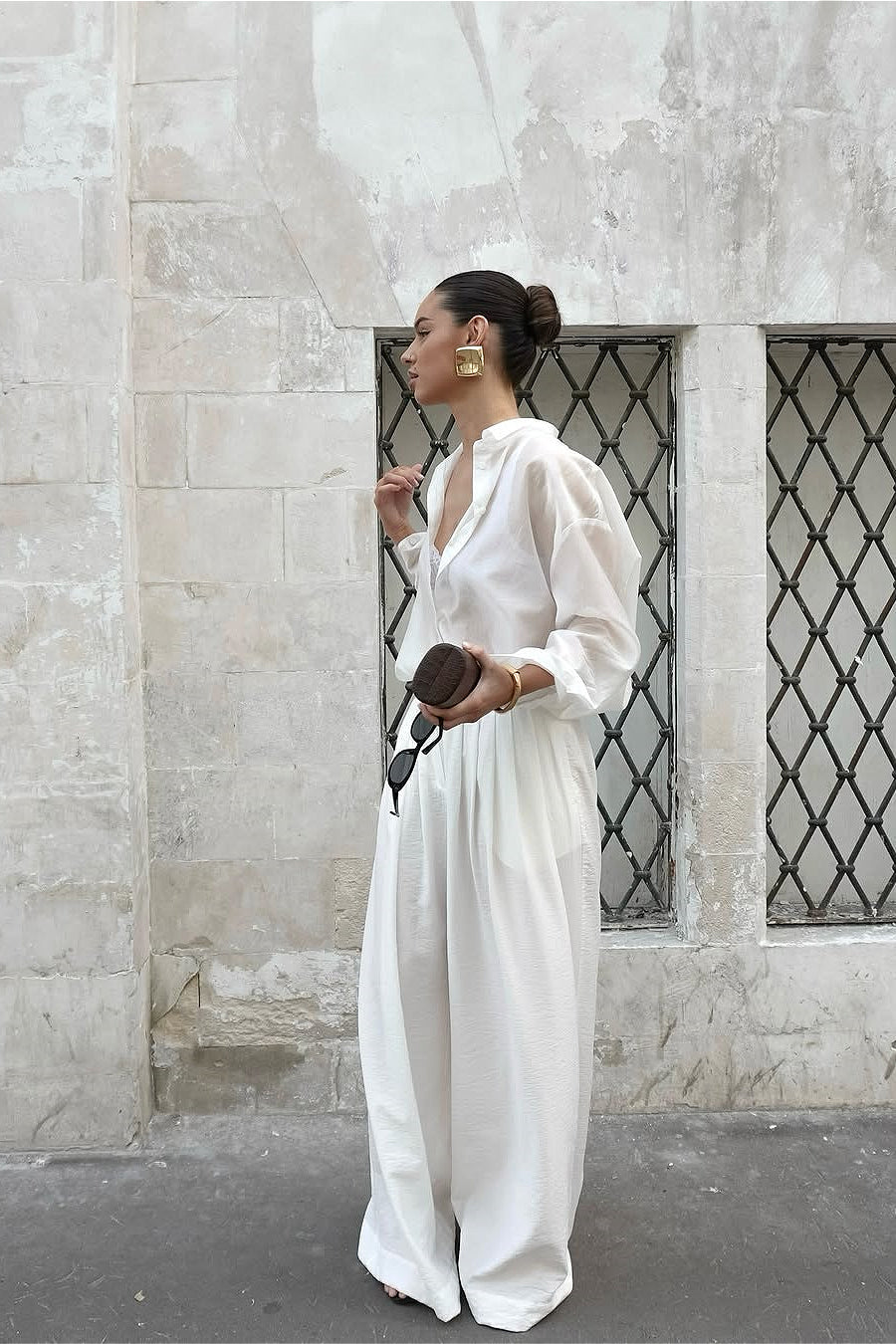 Vintage High-End Collared Loose Fit White Blouse