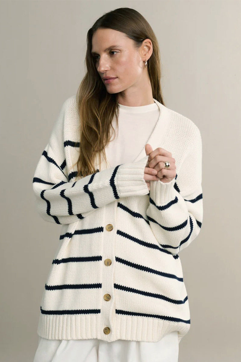 Flattering Striped V Neck Cardigan for Effortless Style
