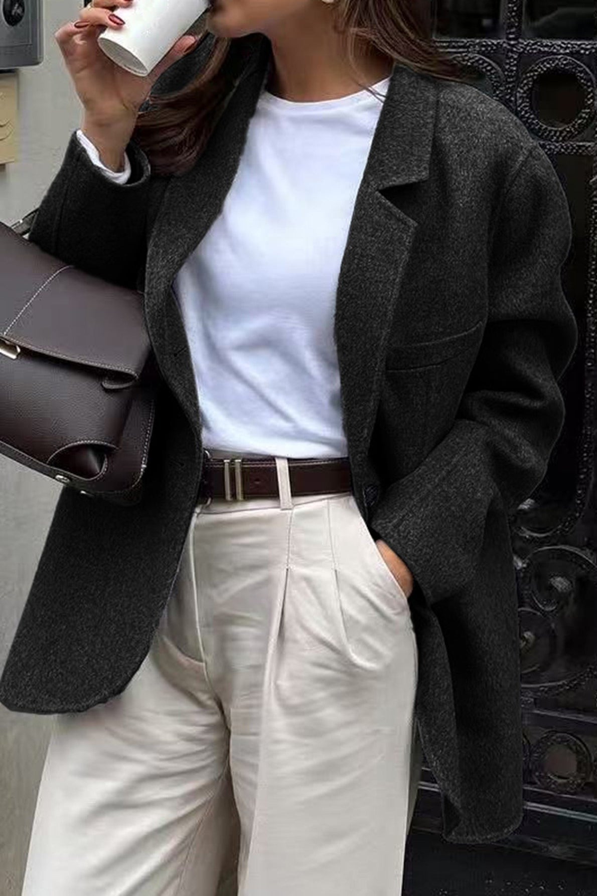 Minimalist Solid Color Tailored Coat - Fashionpara