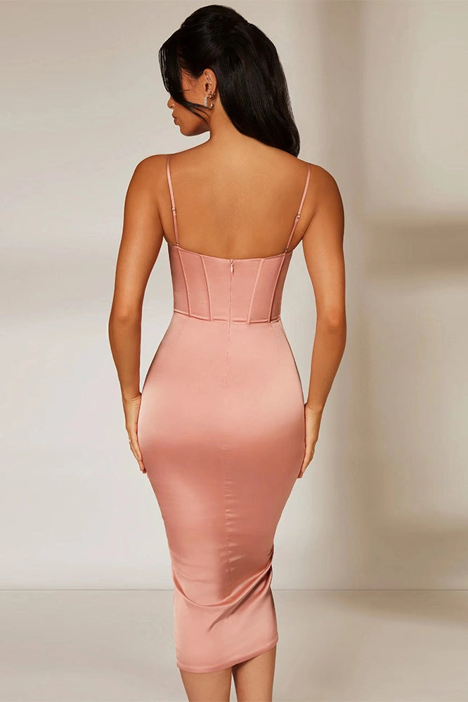 Backless Corset Split Midi Dress