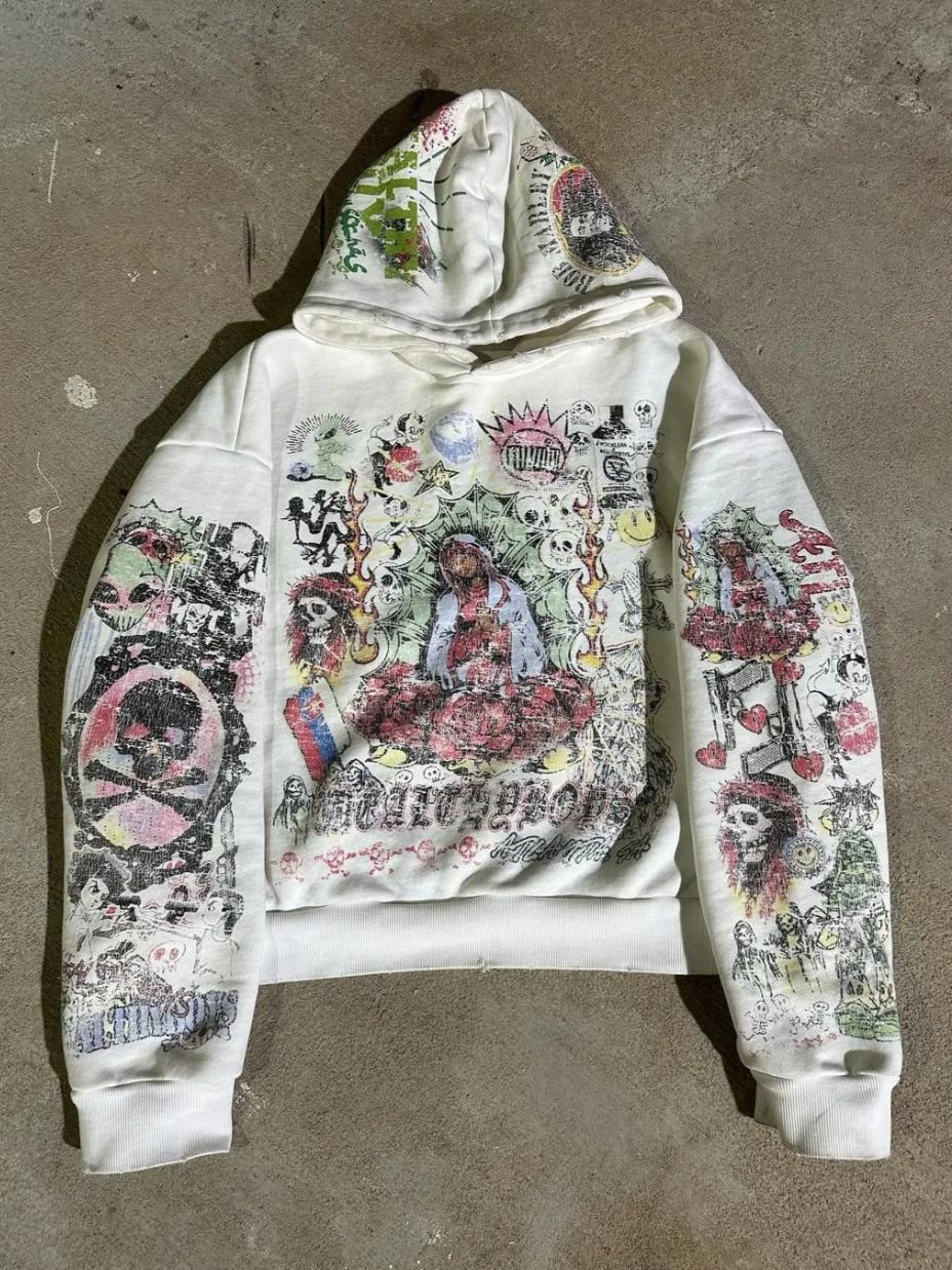 Graffiti Printed Gothic Hoodie