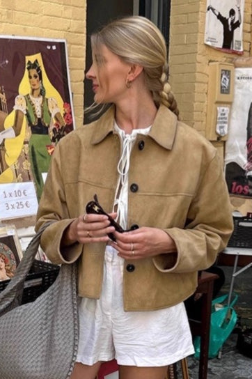 Vintage Khaki Suede Casual Jacket