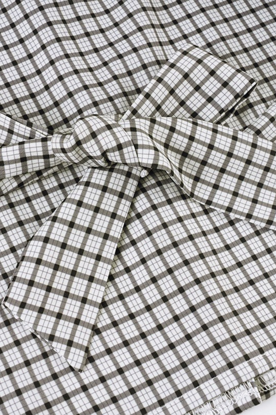 Belted Checkered Long Sleeve Blouse