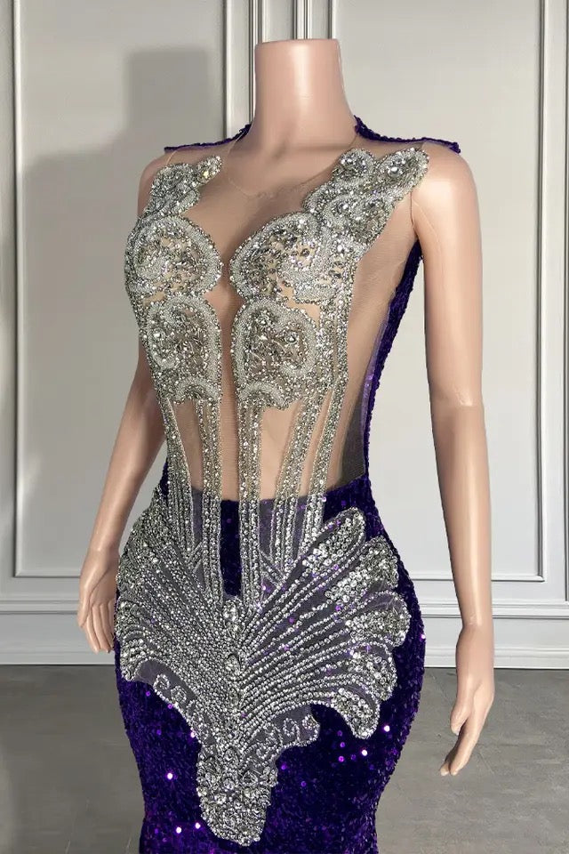 Elegant Sequined Sleeveless Mermaid Prom Dresses with Beadings - Fashionpara