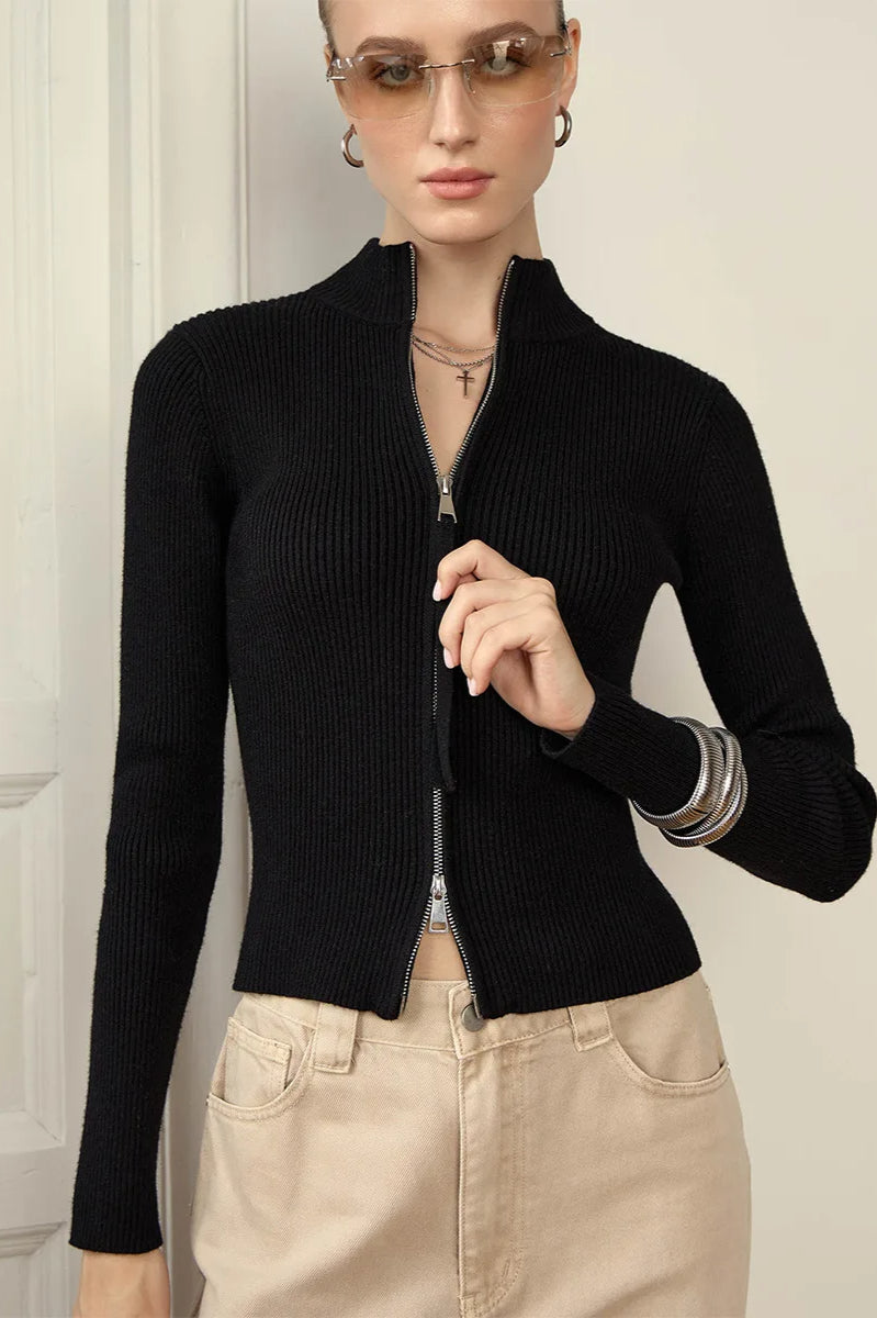 Casual Zip Front Knit Cardigan 18