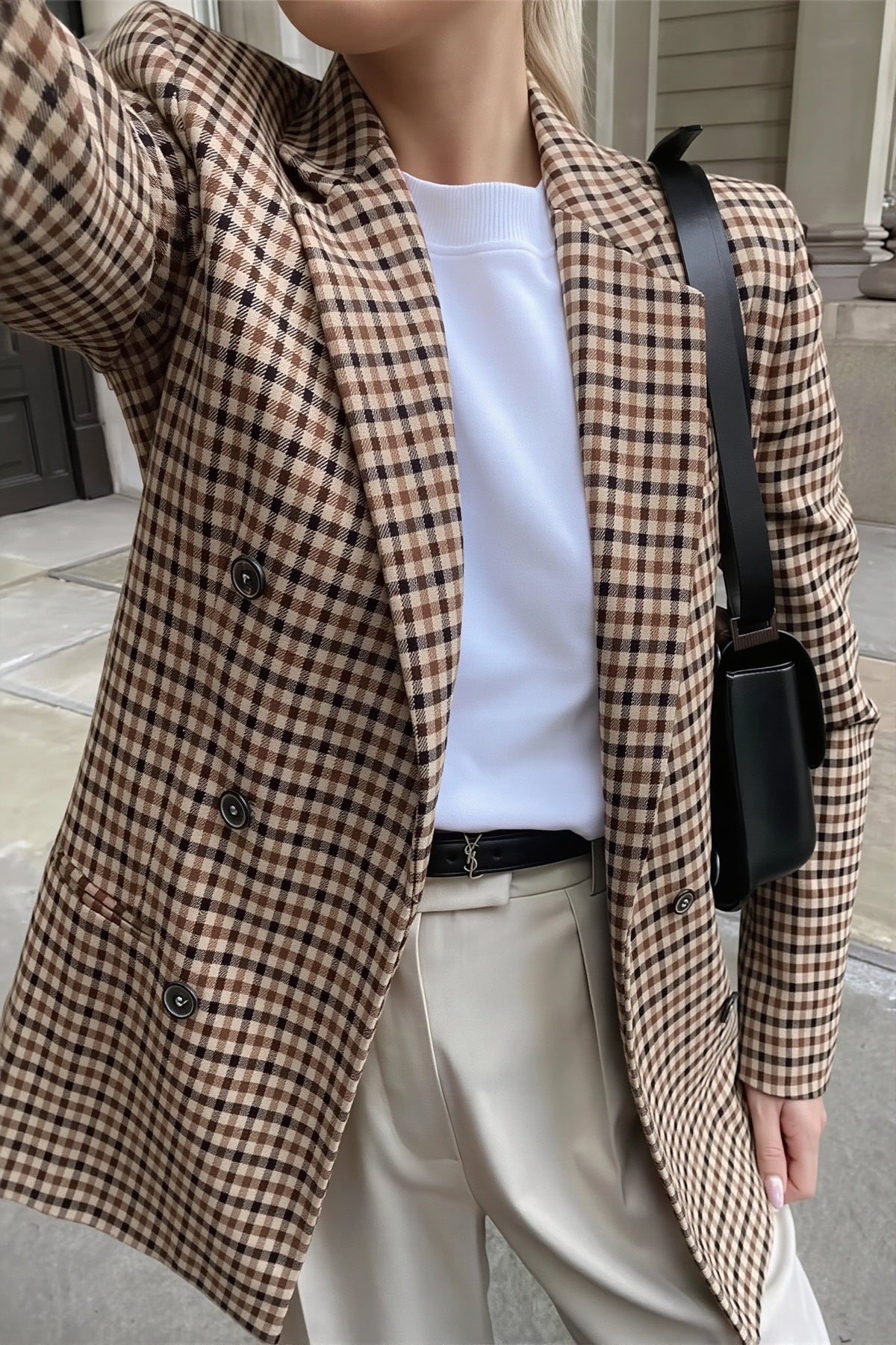 Checked Double Breasted Longline Blazer 2