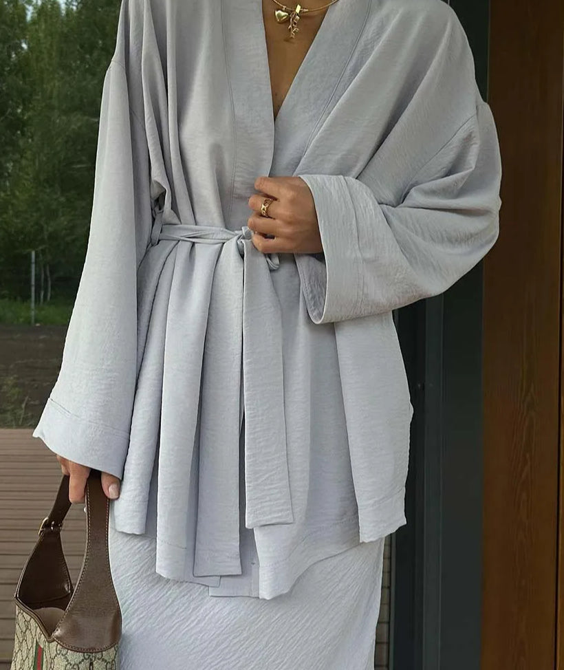 Grey Lace-Up Ankle Skirt Office Two Piece Set