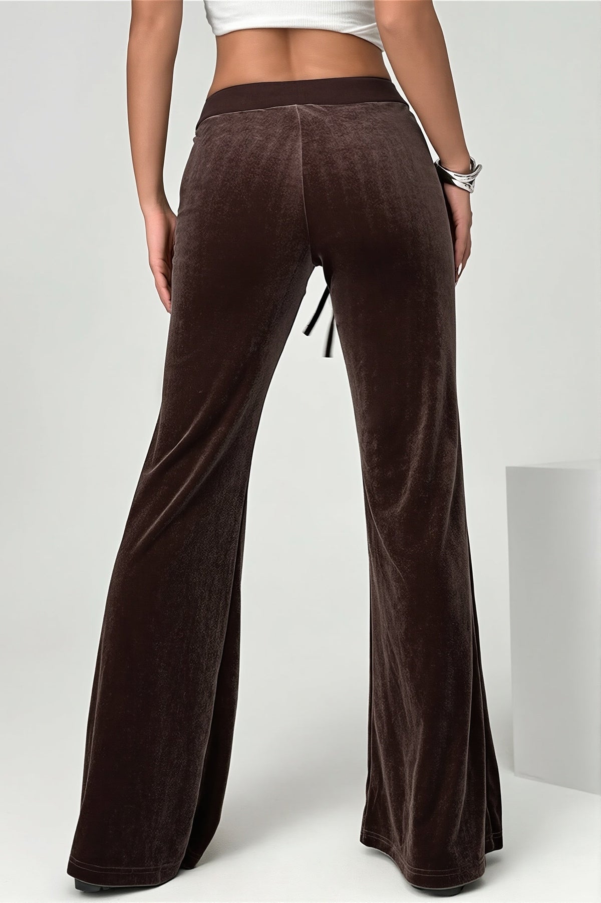 Velvet Look Drawstring Flared Pants