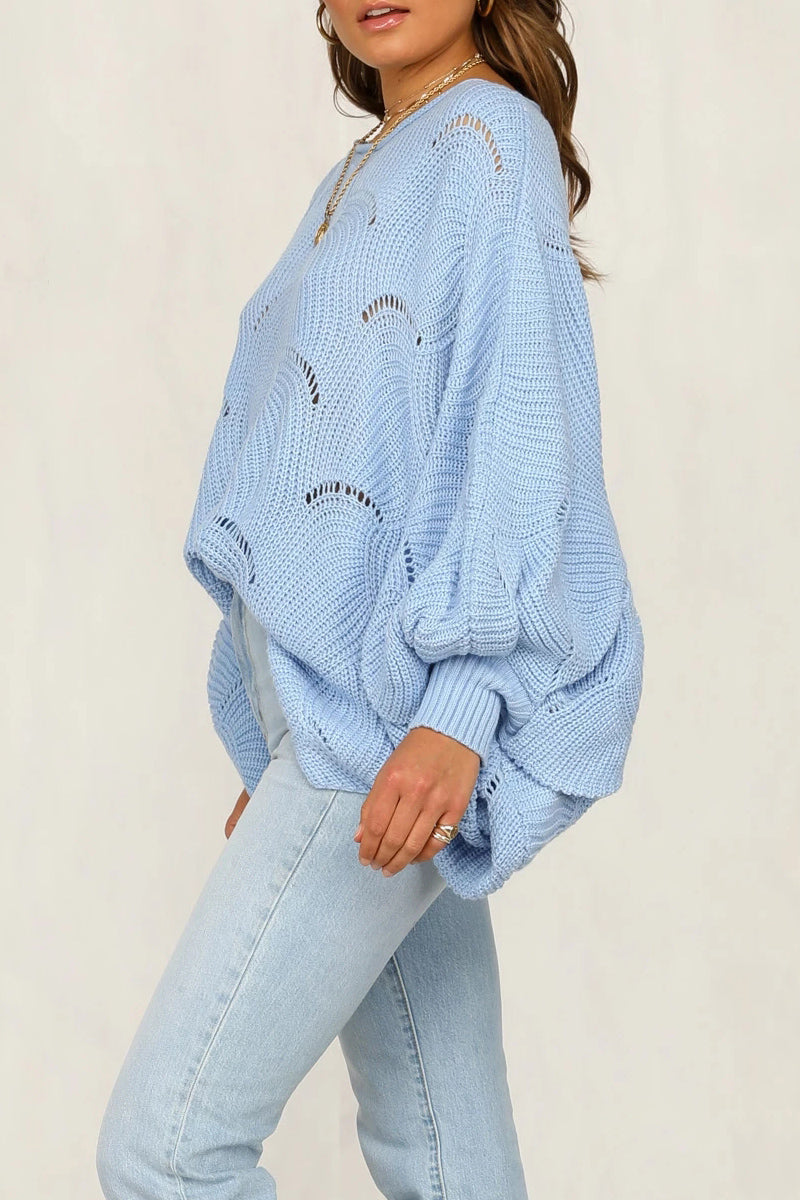 Lantern Sleeve Wide Neck Loose Sweater  Fashionpara