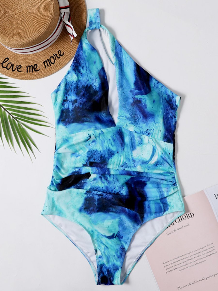 One Shoulder Printed One-piece Swimsuit - Fashionpara