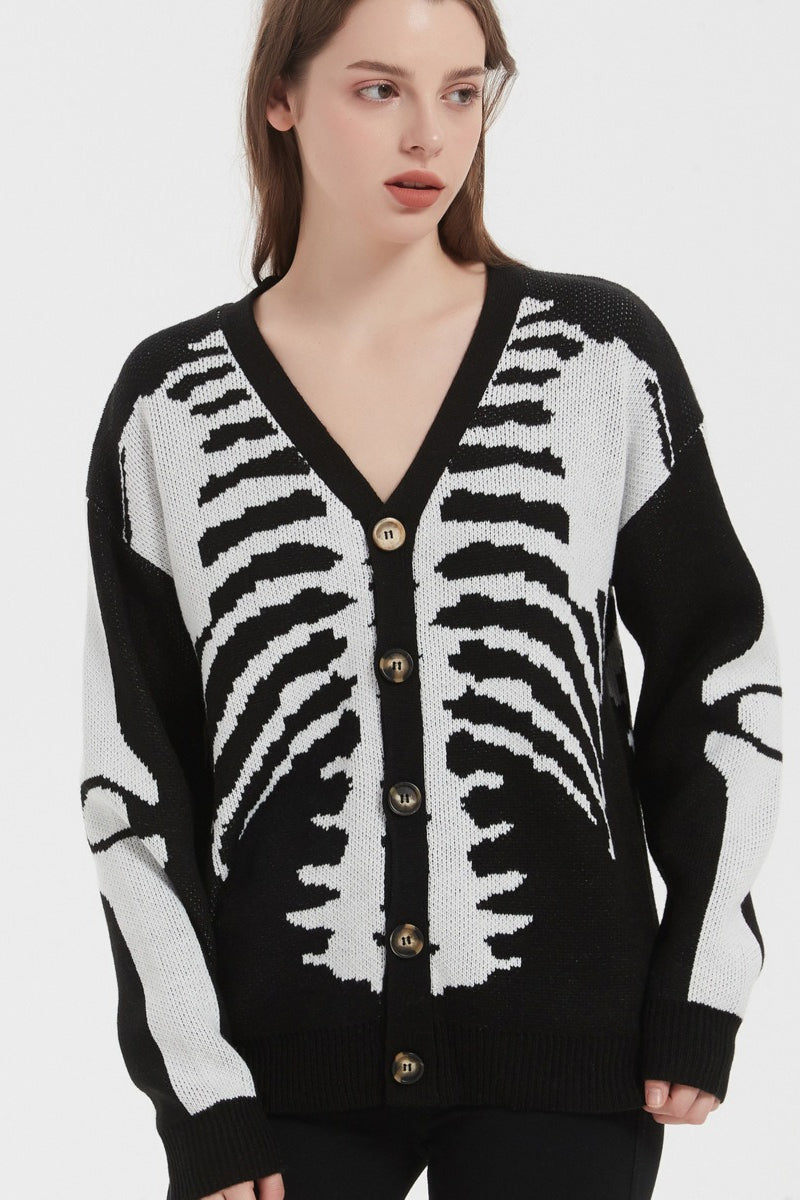 Skull Print Knit Cardigan