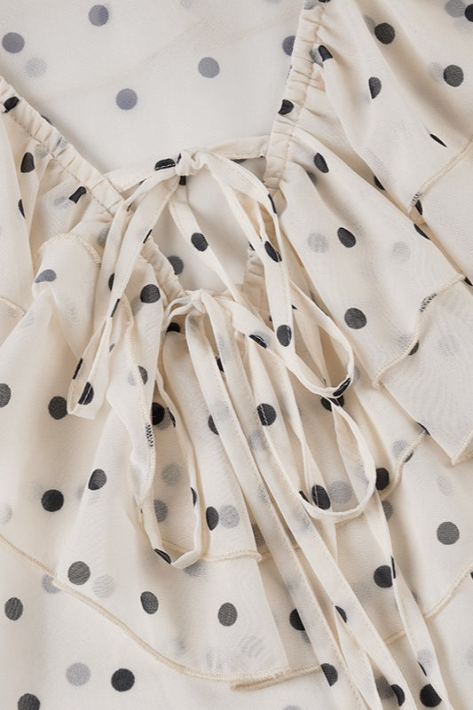 Chiffon Bow Tie Dot Print Blouse