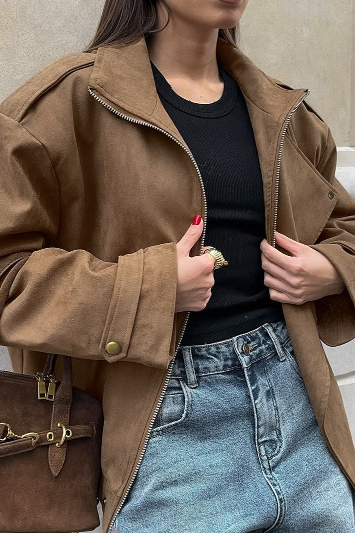 Vintage Khaki Suede Collar Jacket