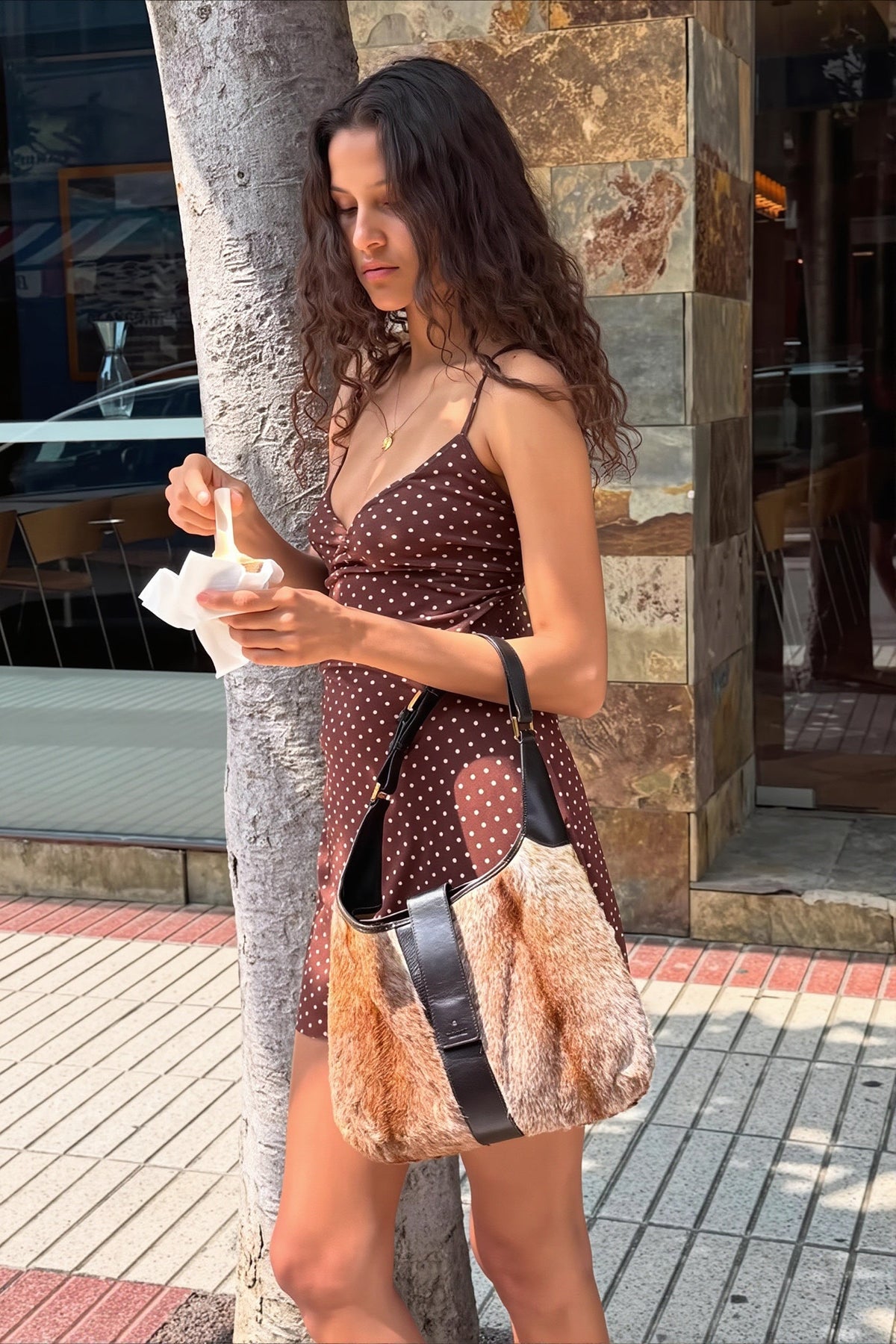 Polka Dot Cowl Neck Satin Slip Mini Dress