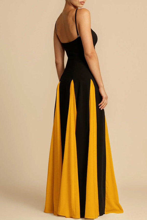 Two-Tone Sweetheart Spaghetti Strap A-Line Maxi Gown